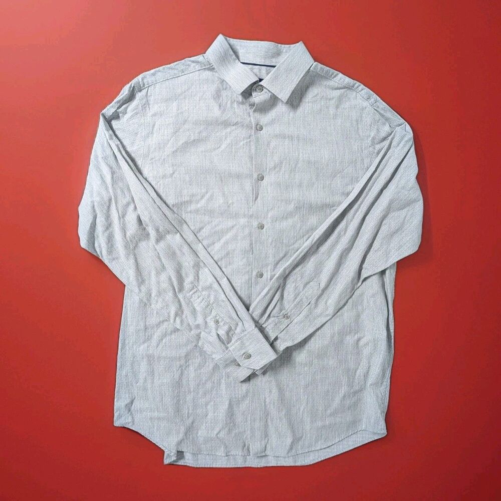 Hart Schaffner Marx Dress Shirt Button Up Gray Woven Cotton Large